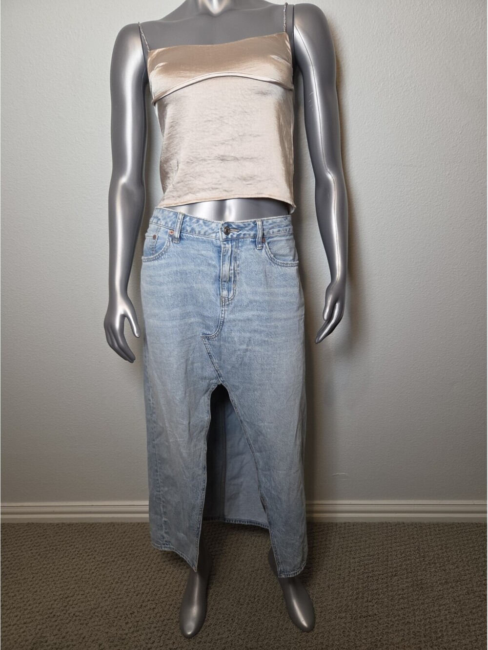 Y2K American Eagle Outfitters Wash Maxi Denim JEan Skirt Button fly 12